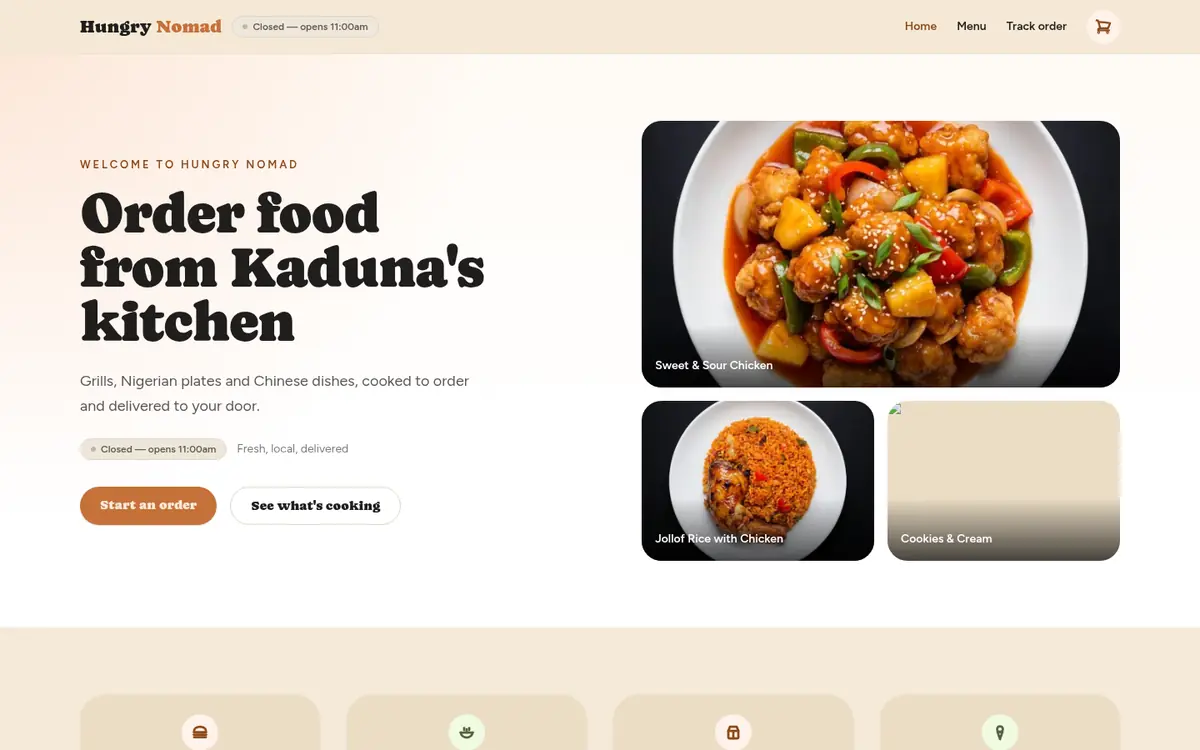 Hungry Nomad website on desktop