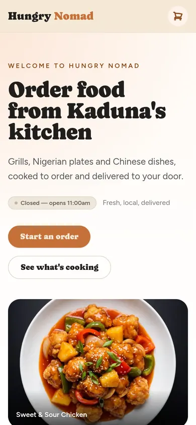 Hungry Nomad website on a phone